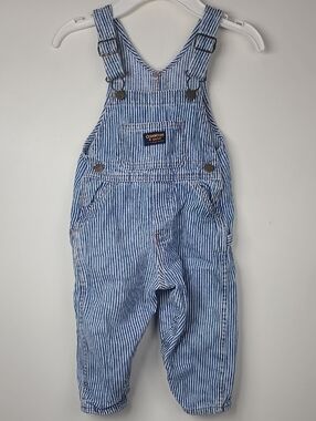 Vtg 90's OshKosh B'gosh Vestbak Classic Hickory Railroad Stripe Overalls 24M